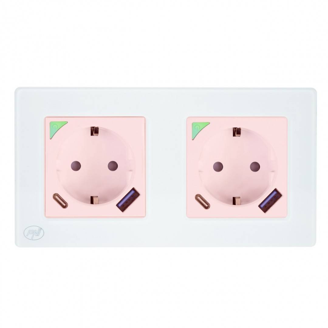 Kit Priza dubla inteligenta PNI SmartHome WP202 WiFi cu rama montaj ingropat control prin internet