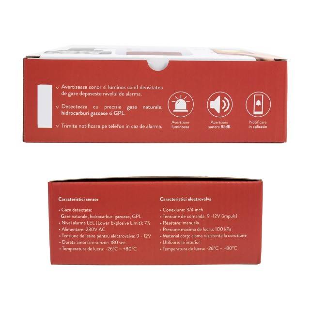 Kit senzor gaz inteligent si electrovalva PNI Safe House Smart Gas 300 WiFi cu alertare sonora, aplicatie de mobil Tuya Smart, integrare in scenarii