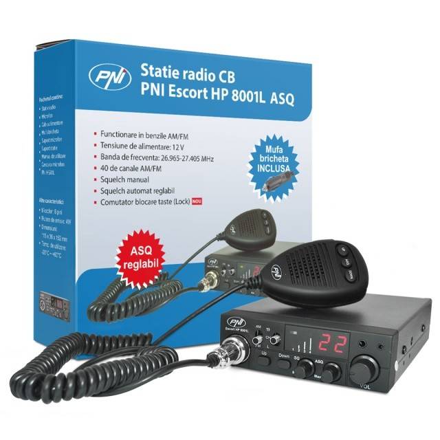 Kit Statie radio CB PNI ESCORT HP 8001L ASQ + Antena CB PNI ML145 cu magnet 145/PL