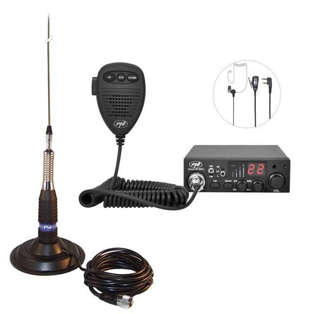 Kit Statie radio CB PNI ESCORT HP 8001L ASQ cu casti PNI HS81 + Antena CB PNI ML160 cu magnet 145mm, lungime 155 cm