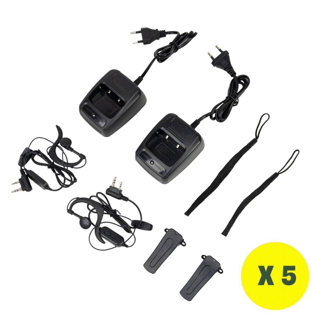 Kit statii radio portabile PNI PMR R40 CAMO, set cu 10 buc, 0.5W, 16 PMR, acumulatori 1200mAh cu incarcatoare si casti incluse