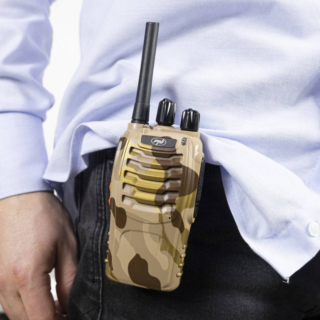 Kit statii radio portabile PNI PMR R40 CAMO, set cu 10 buc, 0.5W, 16 PMR, acumulatori 1200mAh cu incarcatoare si casti incluse