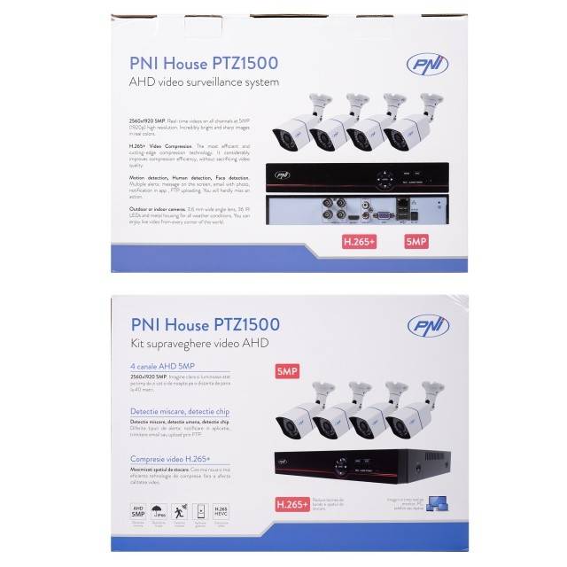 Kit supraveghere video AHD PNI House PTZ1500 5MP - DVR si 4 camere exterior
