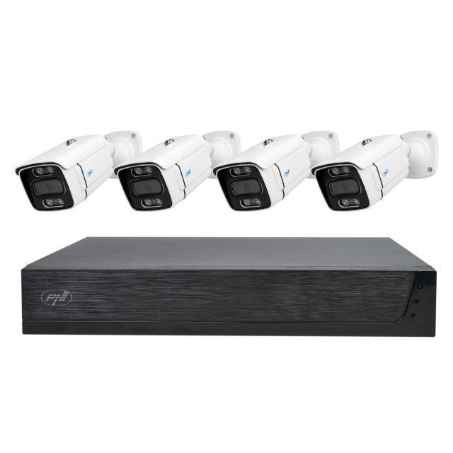 Kit supraveghere video PNI House IPMAX POE 3, NVR cu 4 porturi POE, ONVIF si 4 camere cu IP 3MP, de exterior, Power over Ethernet, detectie chip,