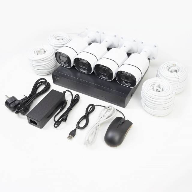 Kit supraveghere video PNI House IPMAX POE 8, NVR cu 4 porturi POE si 4 camere cu IP 8MP, IP66