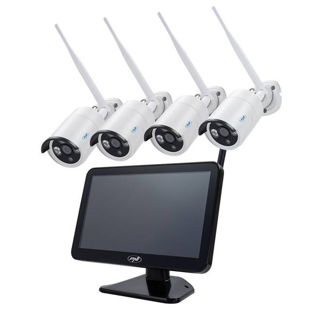 Kit supraveghere video PNI House WiFi650 - 4 camere Full HD Wi-Fi P2P si monitor LCD 12 inch