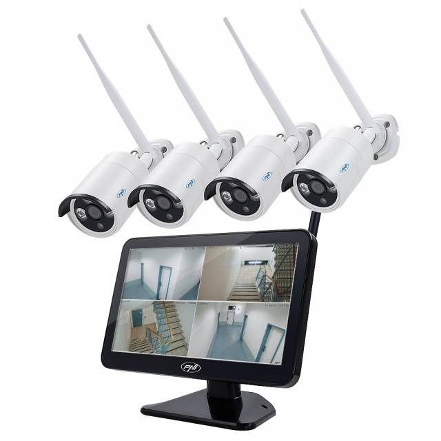 Kit supraveghere video PNI House WiFi650 - 4 camere Full HD Wi-Fi P2P si monitor LCD 12 inch