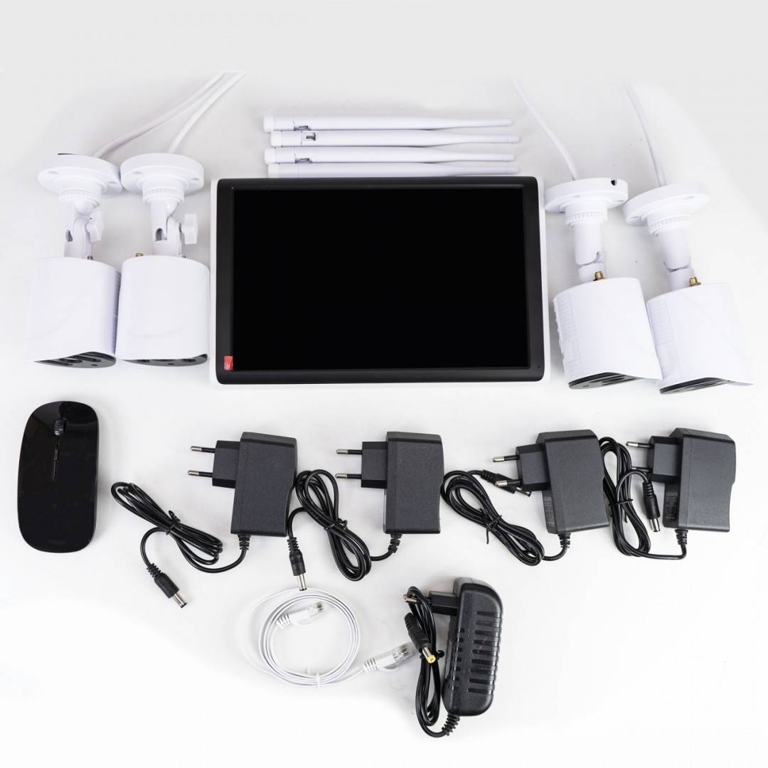 Kit supraveghere video PNI House WiFi663 NVR cu LCD si 4 camere wireless de exterior 3MP, P2P, IP66