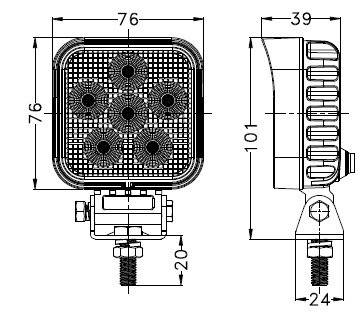 Lampa de lucru, 24LED OSRAM, 24W, patrata, difuză