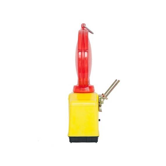 Lampa de santier rosie cu lumina intermitenta, functioneaza cu baterii.