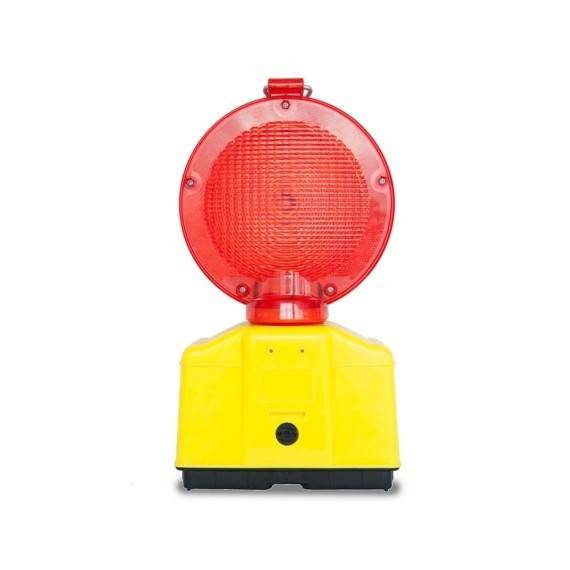 Lampa de santier rosie cu lumina intermitenta, functioneaza cu baterii.