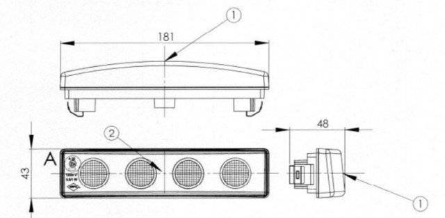 Lampa gabarit 180x45, LED, alba, cu mufa, Scania 4&R