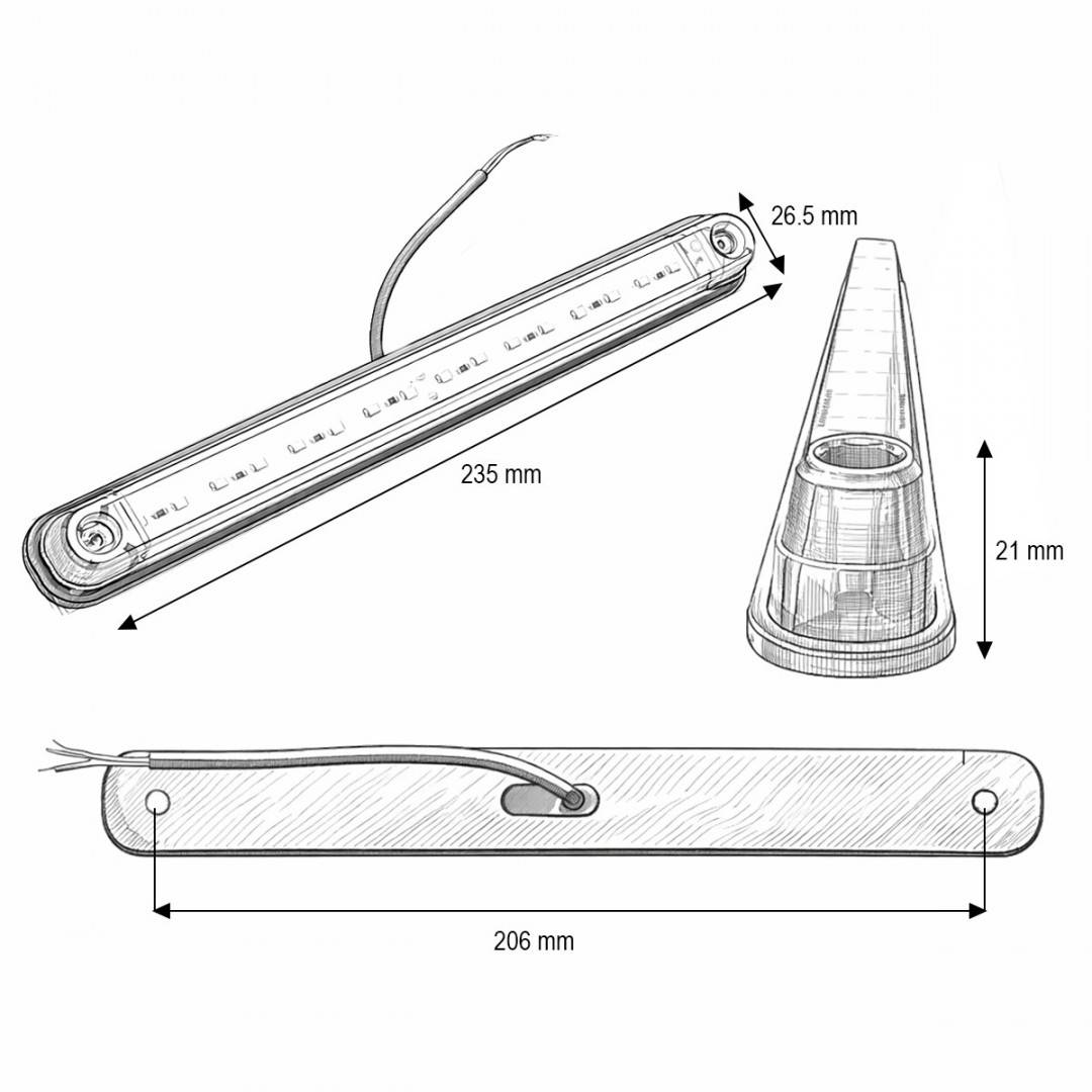Lampa gabarit laterala LED NEON 12-24V rosie slim 235x26.5x21mm Breckner Germany
