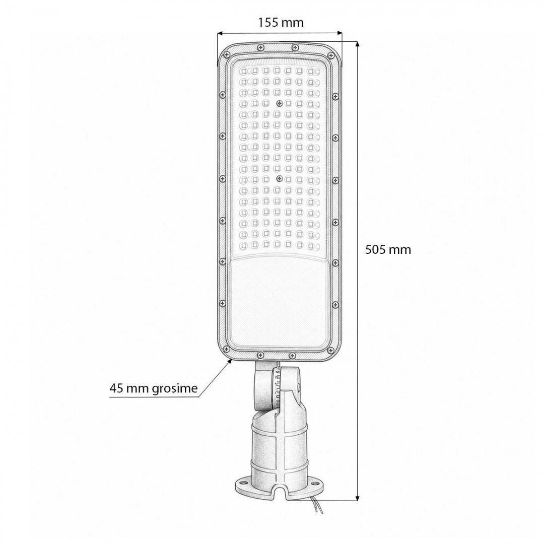 Lampa iluminat stradal LED 100W, 100-265V, 6500K, 14000lm cu prindere pe stalp 505x155x45mm IP66 Breckner Germany