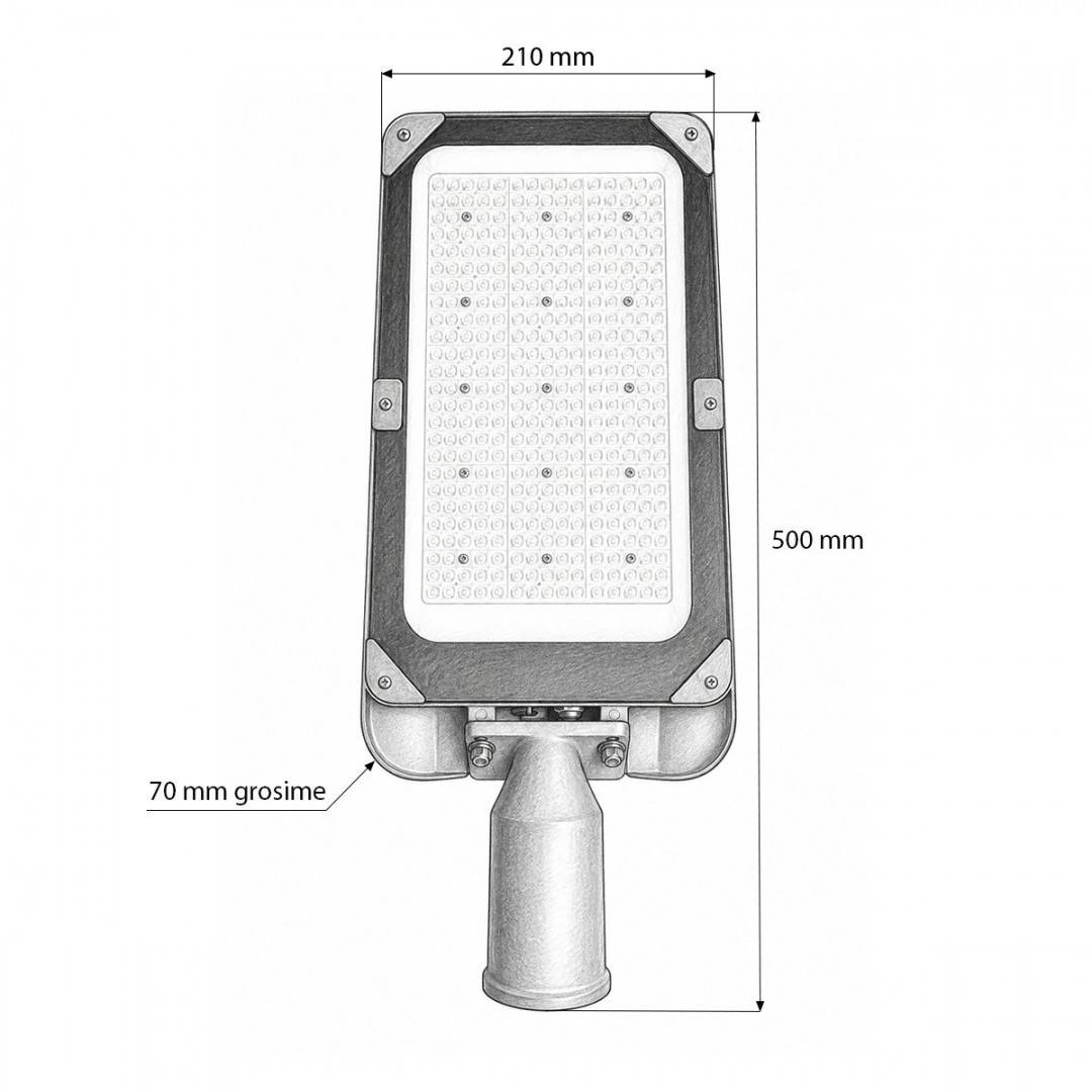 Lampa iluminat stradal LED 150W, 100-277V, 6500K, 25500lm cu prindere pe stalp 500x210x70mm IP66 Breckner Germany