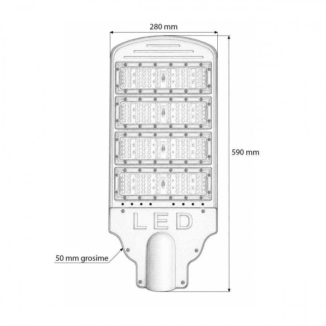 Lampa iluminat stradal LED 200W, 100-265V, 6500K, 26000lm cu prindere pe stalp 590x280x50mm IP66 Breckner Germany