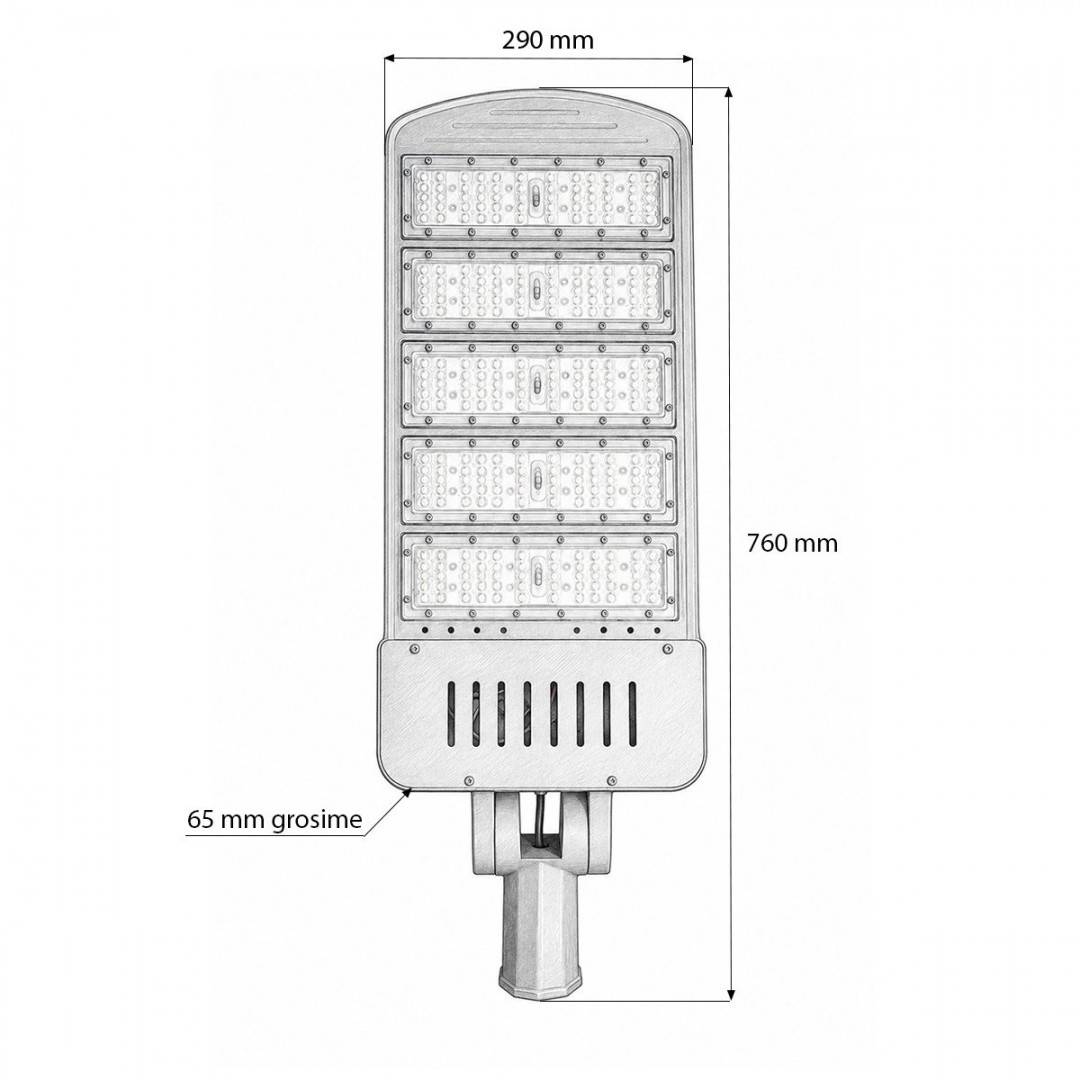 Lampa iluminat stradal LED 250W, 100-265V, 6500K, 40000lm cu prindere pe stalp 760x290x65mm IP66 Breckner Germany