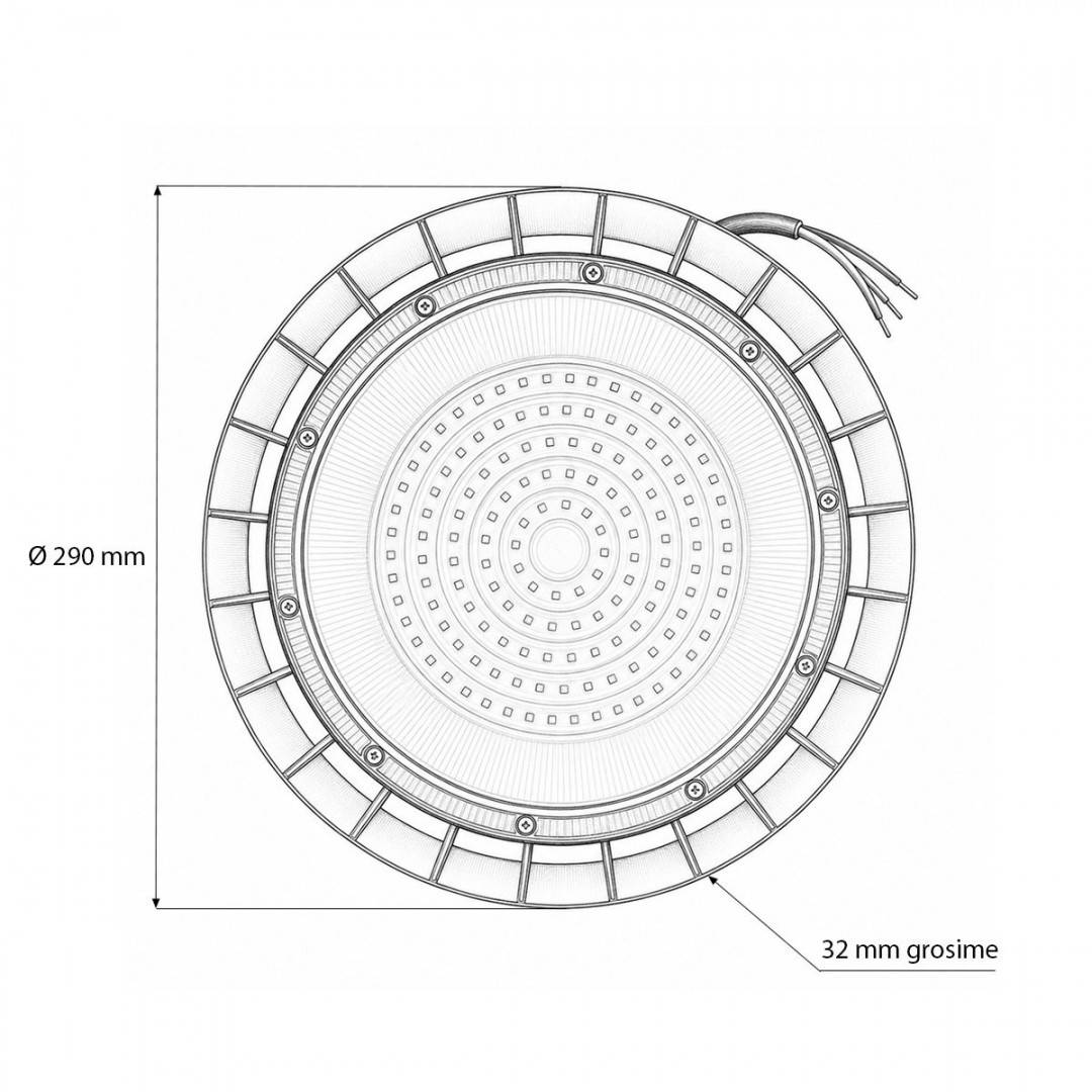 Lampa industriala LED UFO High-Bay 100W, 100-265V, 6500K, 12000lm pentru hale, depozite 290x32mm IP65 Breckner Germany