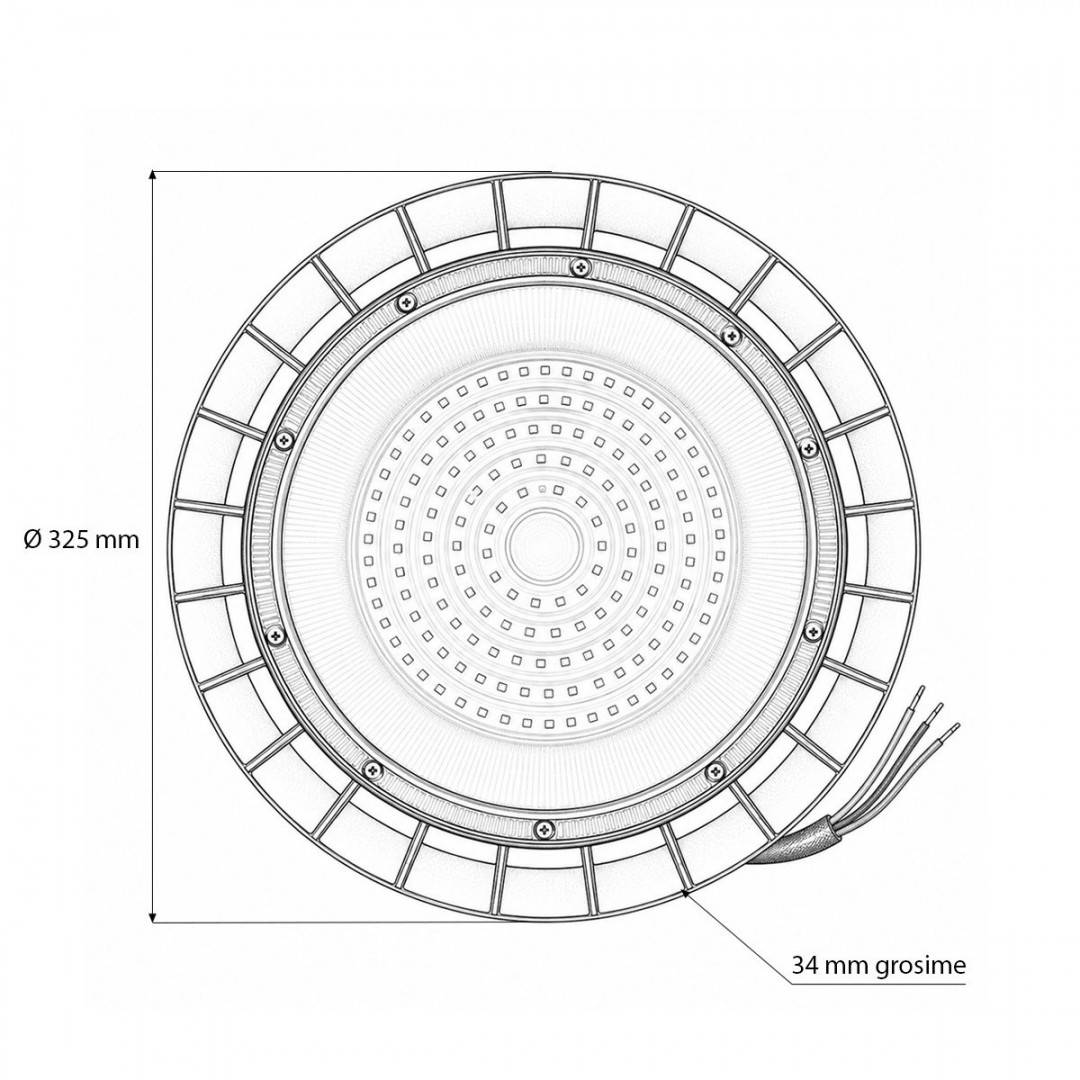 Lampa industriala LED UFO High-Bay 150W, 100-265V, 6500K, 18000lm pentru hale, depozite 325x34mm IP65 Breckner Germany