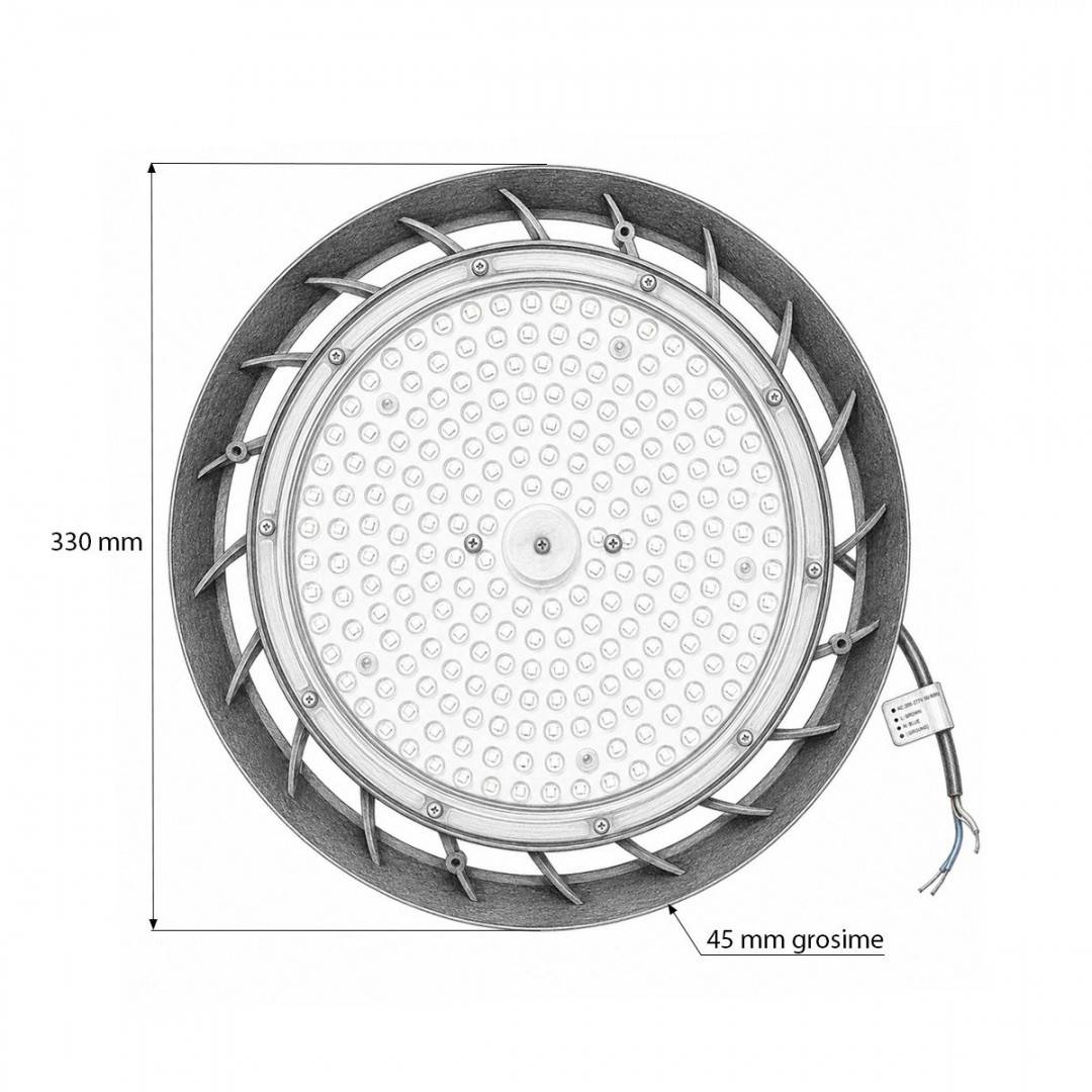 Lampa industriala LED UFO High-Bay 150W, 100-265V, 6500K, 24000lm pentru hale, depozite 330x45mm IP65 Breckner Germany