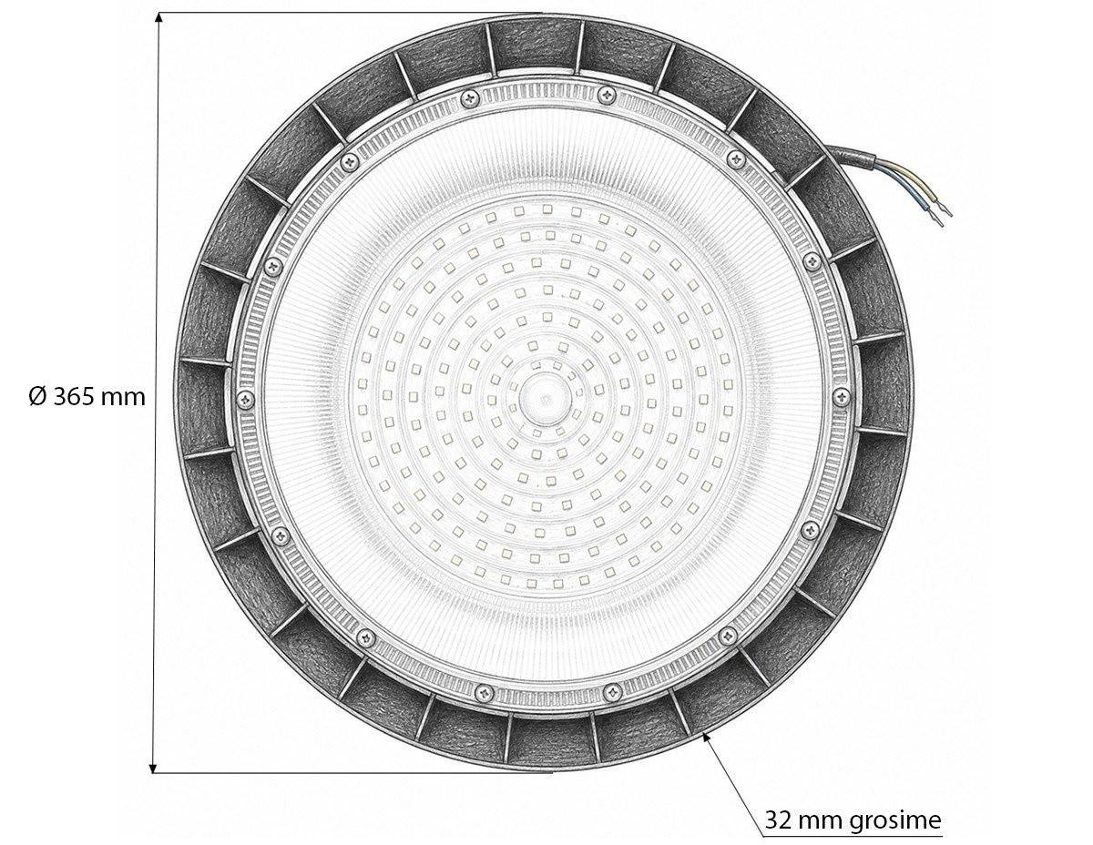 Lampa industriala LED UFO High-Bay 200W, 100-265V, 6500K, 24000lm pentru hale, depozite 365x32mm IP65 Breckner Germany