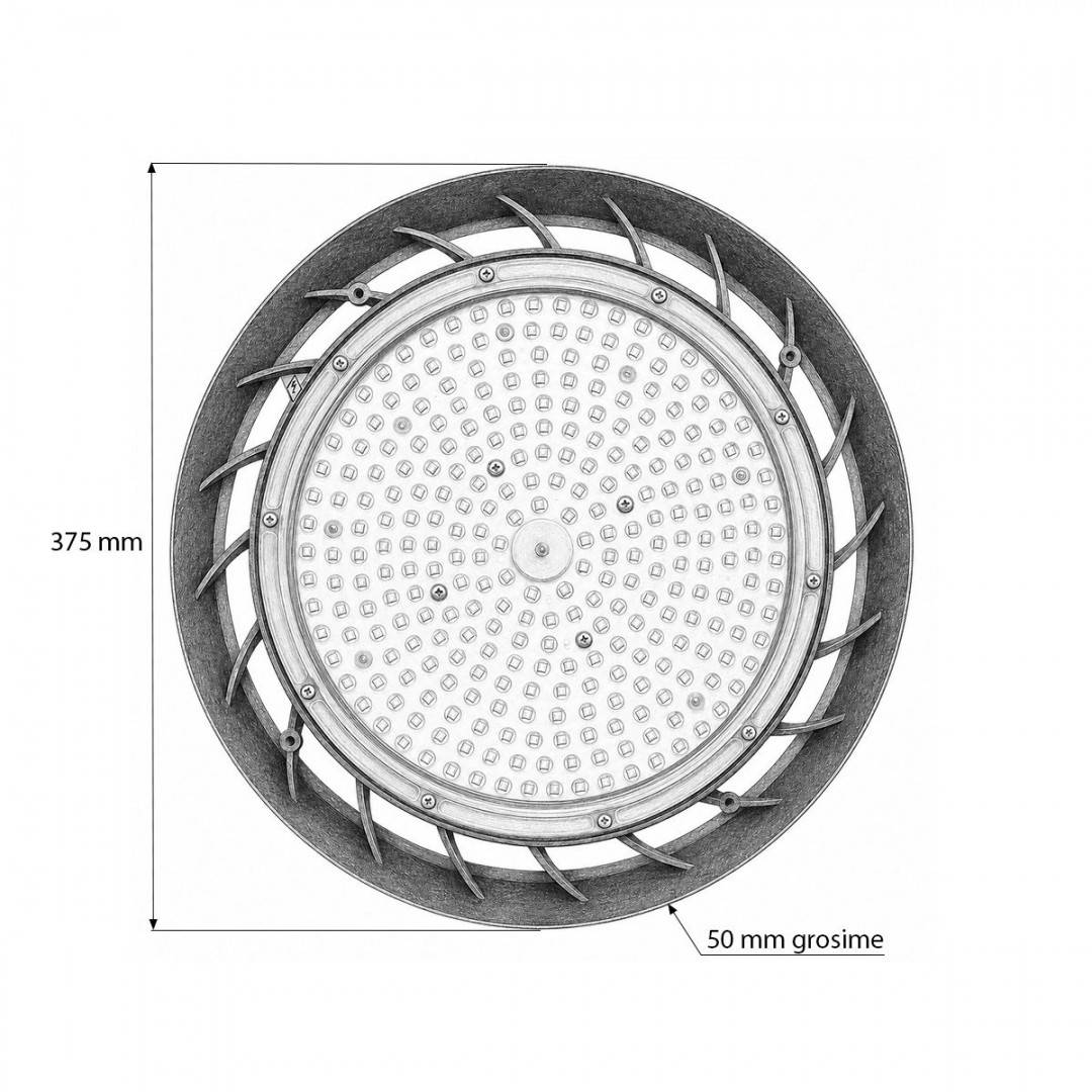 Lampa industriala LED UFO High-Bay 200W, 100-265V, 6500K, 40000lm pentru hale, depozite 375x50mm IP65 Breckner Germany