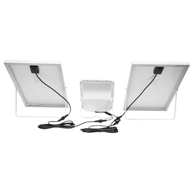 Lampa LED cu panouri solare 50W proiector 150W telecomanda, baterie 3,2V/40Ah