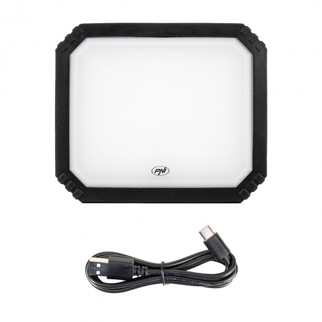 Lampa LED de lucru PNI LW10 10W, portabila, reincarcabila, cu acumulator 2 x 18650 4000mAh, 6500K, IP54, 700 lm, 2 niveluri luminozitate