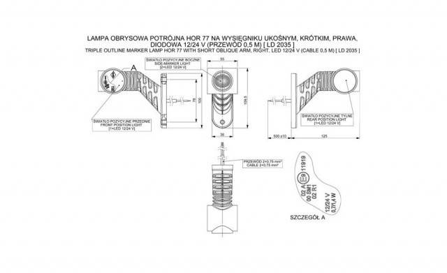 Lampa LED gabarit trei culori dreapta HORPOL