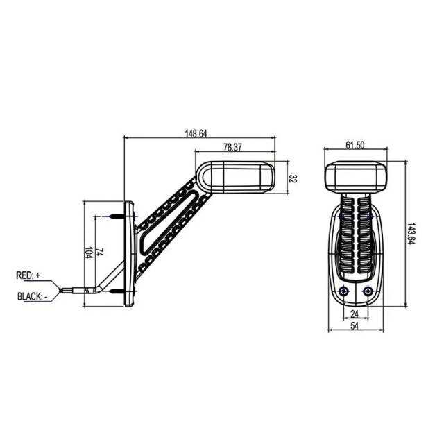 Lampa LED marcaj lateral cu suport DREAPTA rosu-alb 100MM