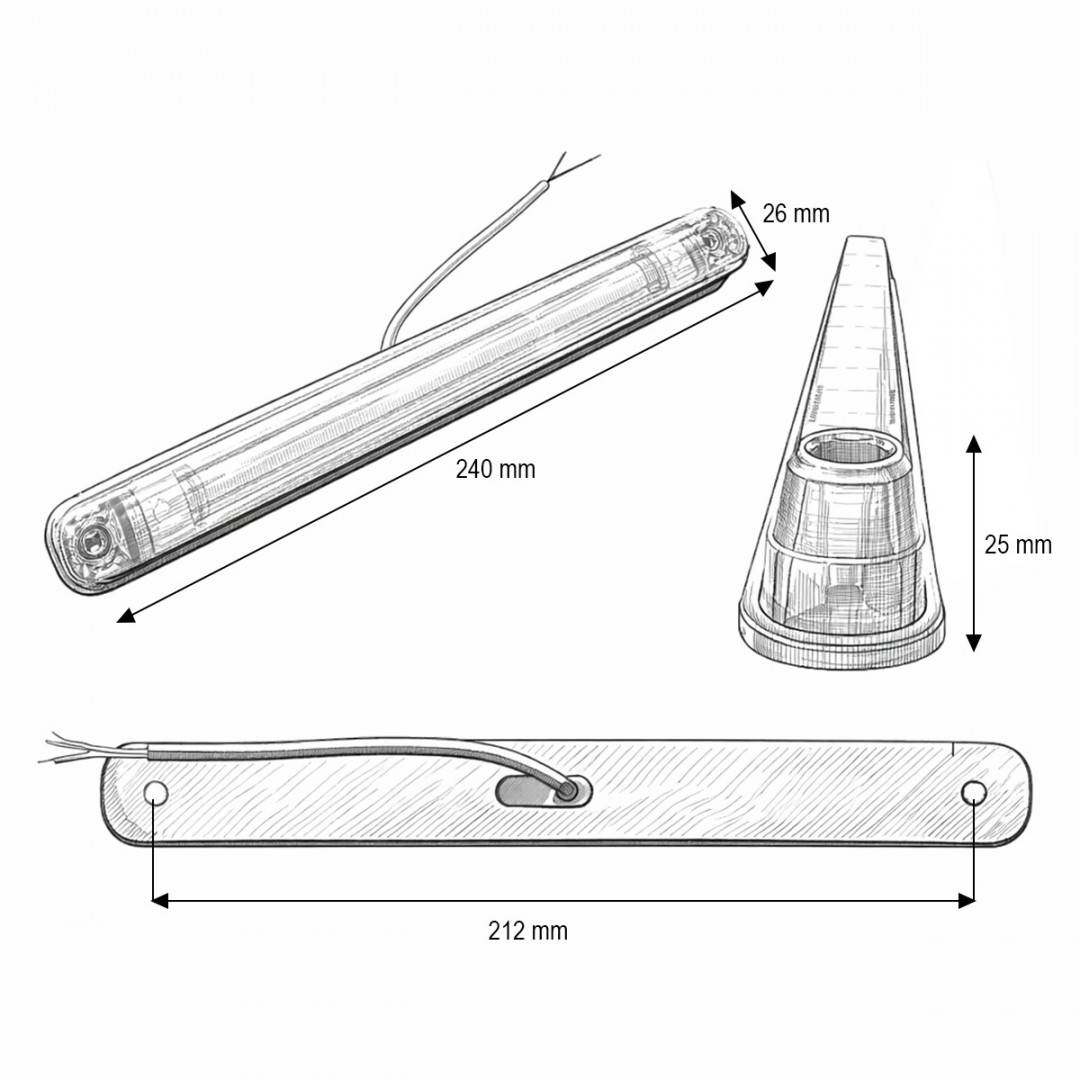 Lampa pozitie cabina camion LED 24V alba 6 LED-uri 240x26x25mm Breckner Germany