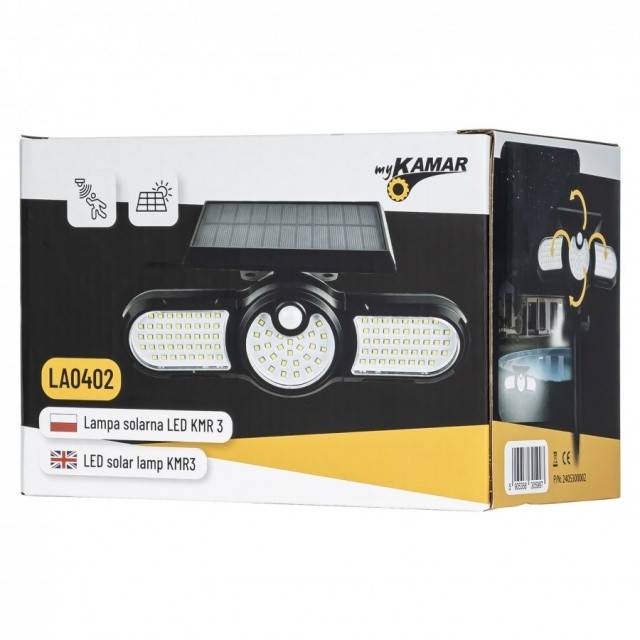 Lampa solara, 112 x LED, cu senzor de miscare, 3 capete rotative 360°