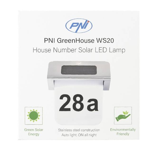 Lampa solara LED PNI GreenHouse WS20 pentru iluminare numar proprietate, montaj pe perete