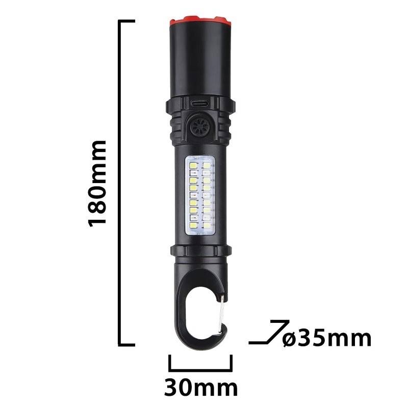 Lanterna LED reincarcabila din plastic, 3W. Prevazuta cu lanterna laterala si functie de zoom