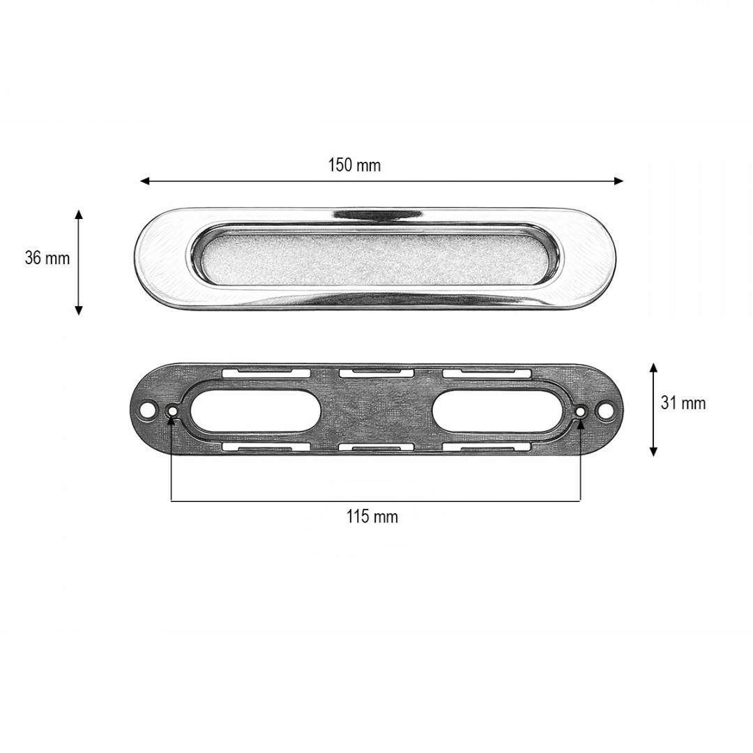 Maner usa glisanta cromat incastrat tip scoica 36x150mm