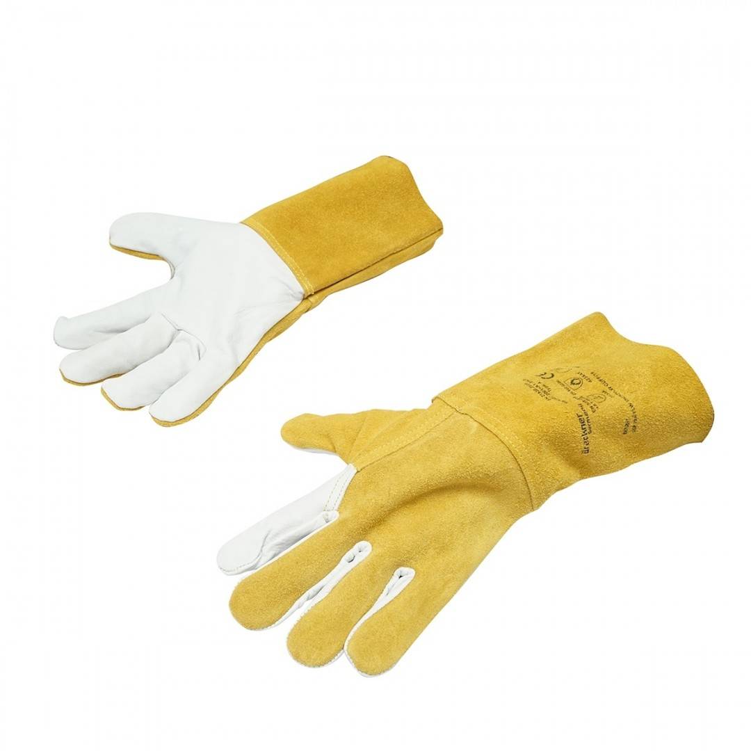 Manusi de sudura din piele cu captuseala, manseta protectie 15cm galben-alb marimea 10 Breckner Germany