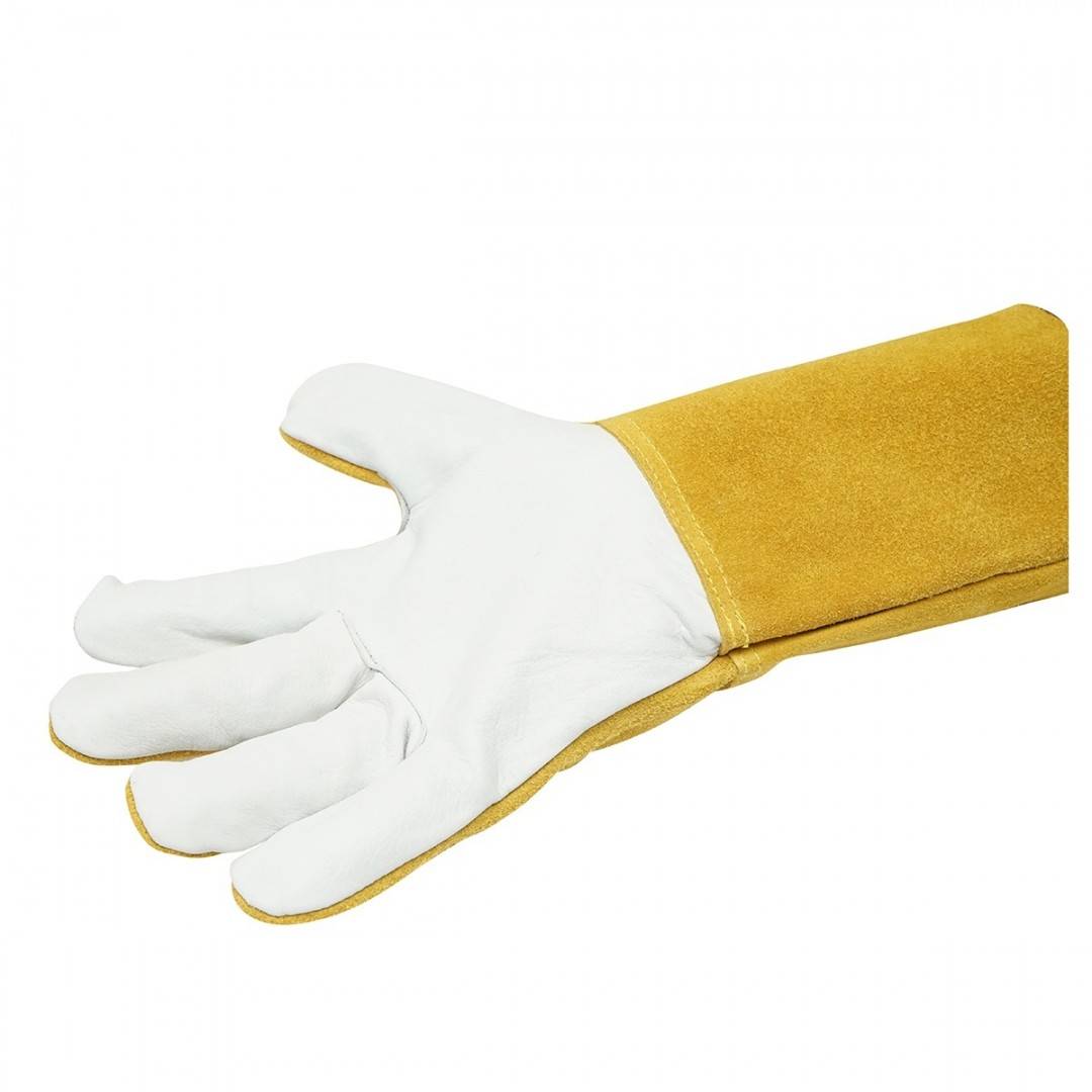Manusi de sudura din piele cu captuseala, manseta protectie 15cm galben-alb marimea 10 Breckner Germany