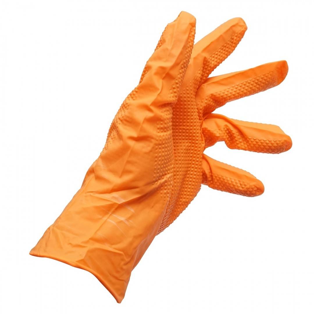 Manusi din nitril portocalii nepudrate cu textura diamond grip, marimea M 50 buc/cutie