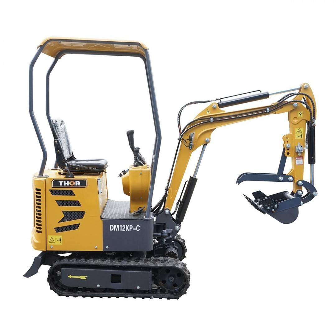 Mini excavator 1T cu semicabina, motor diesel 9.5CP (7KW), adancime sapare 1764mm, capacitate ridicare 350Kg, 3 cupe incluse 185/190/355mm THOR
