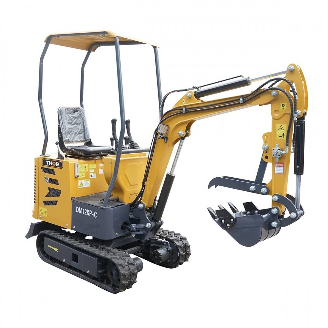 Mini excavator 1T cu semicabina, motor diesel 9.5CP (7KW), adancime sapare 1764mm, capacitate ridicare 350Kg, 3 cupe incluse 185/190/355mm THOR