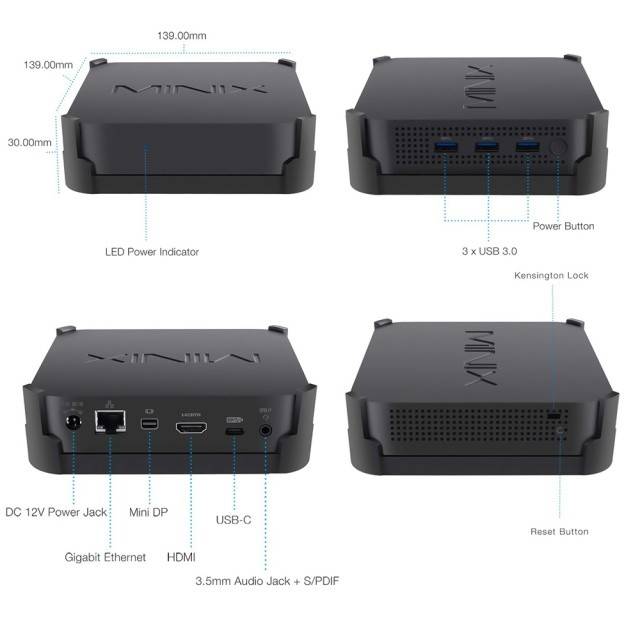 Mini PC Minix NEO J50C-4 Max, Windows 10 Pro, Intel Pentium Silver, memorie 240GB SSD, RAM 8GB DDR4, Bluetooth 4.1