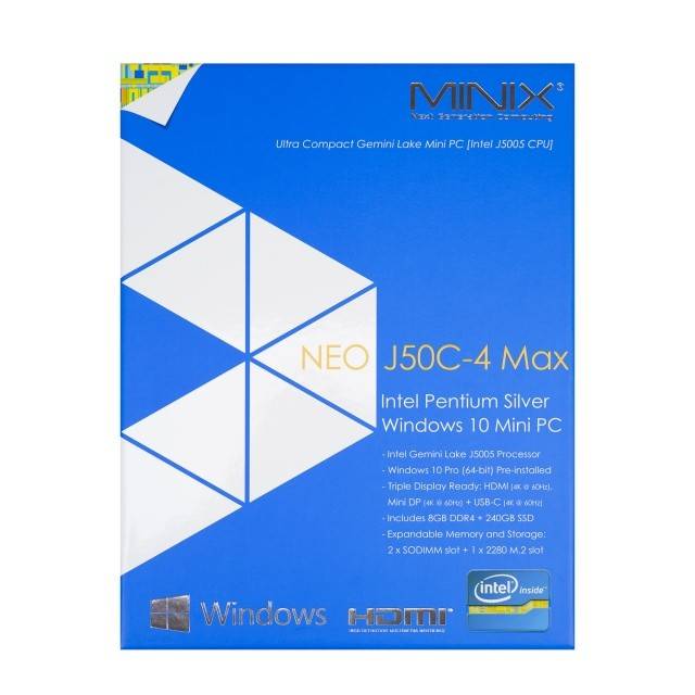 Mini PC Minix NEO J50C-4 Max, Windows 10 Pro, Intel Pentium Silver, memorie 240GB SSD, RAM 8GB DDR4, Bluetooth 4.1