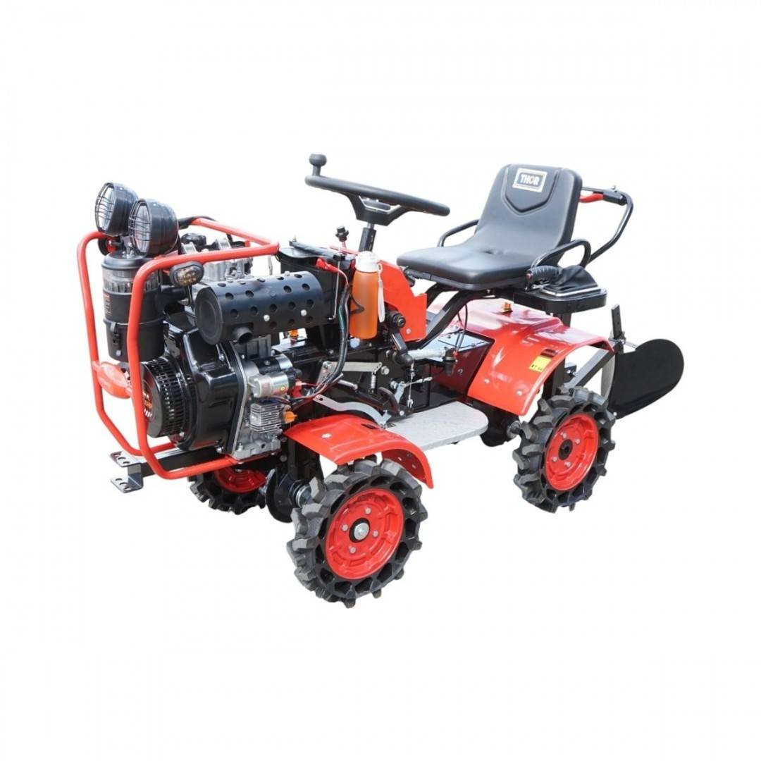 Mini tractor 4x4 diesel 17CP, 531cc, 3+1 viteze, 2 cutii de viteze, pornire electrica/manuala, latime lucru 1050mm cu freza, rarita, roti metalice,