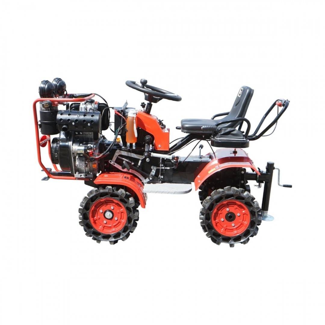 Mini tractor 4x4 diesel 17CP, 531cc, 3+1 viteze, 2 cutii de viteze, pornire electrica/manuala, latime lucru 1050mm cu freza, rarita, roti metalice,