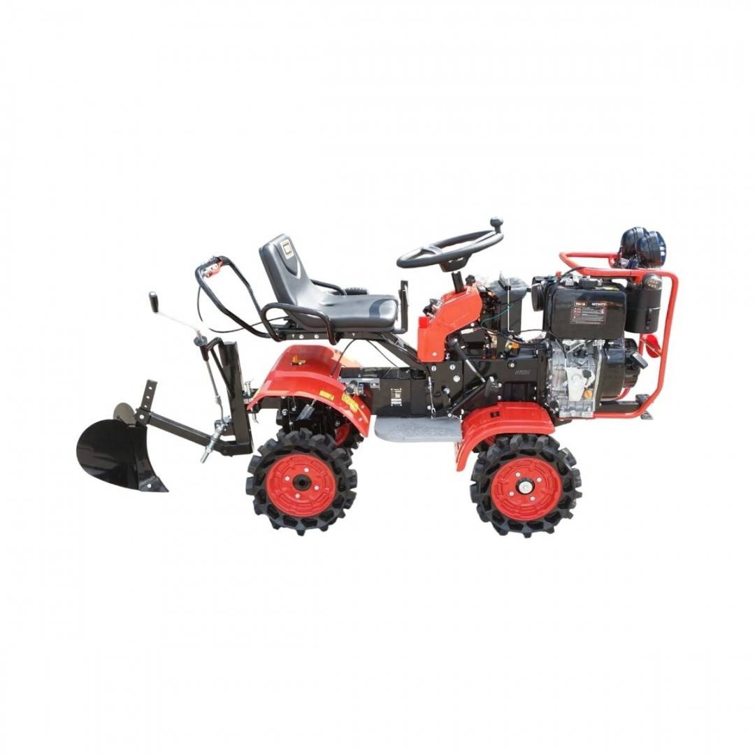 Mini tractor 4x4 diesel 17CP, 531cc, 3+1 viteze, 2 cutii de viteze, pornire electrica/manuala, latime lucru 1050mm cu freza, rarita, roti metalice,
