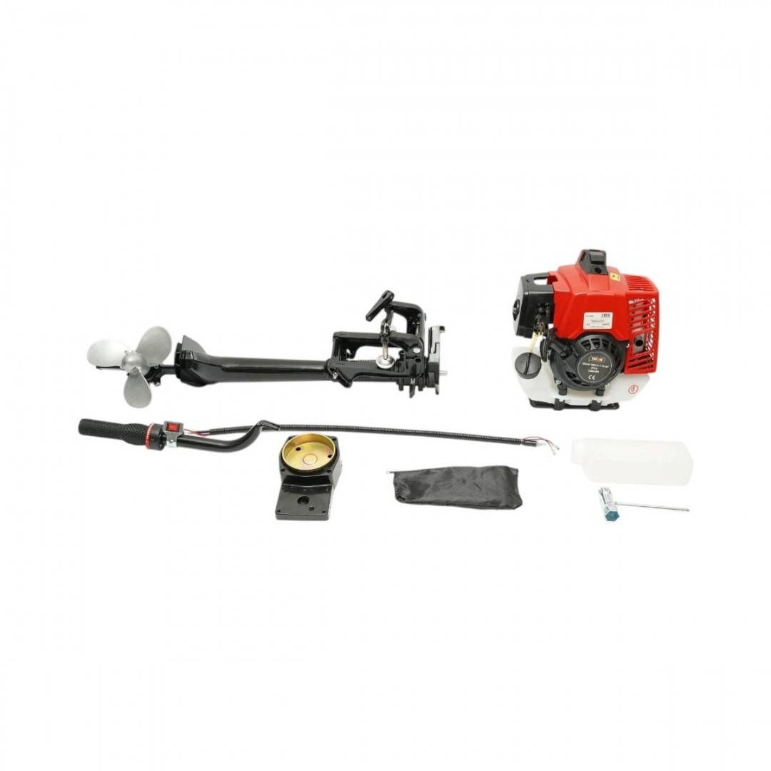 Motor barca pe benzina 1.65kW(2.2CP), 2 timpi, 63cc, turatie 6500rpm, racire cu aer, pornire manuala, elice 3 pale, capacitate rezervor 1.4L THOR