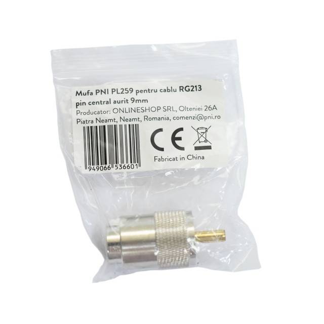 Mufa PNI PL259 pentru cablu RG213 pin central aurit 9 mm