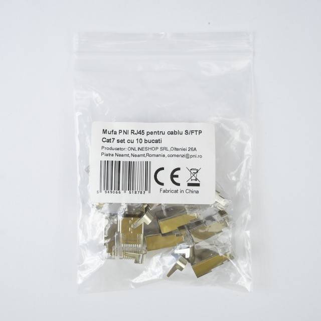Mufa PNI RJ45 pentru cablu S/FTP Cat7 set cu 10 bucati