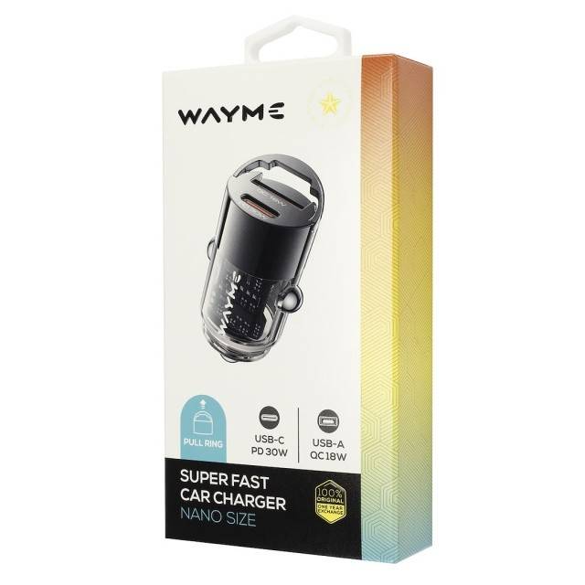 Încărcător WAYME 12/24V, USB 18W + USB-C PD 30W, nano cu inel