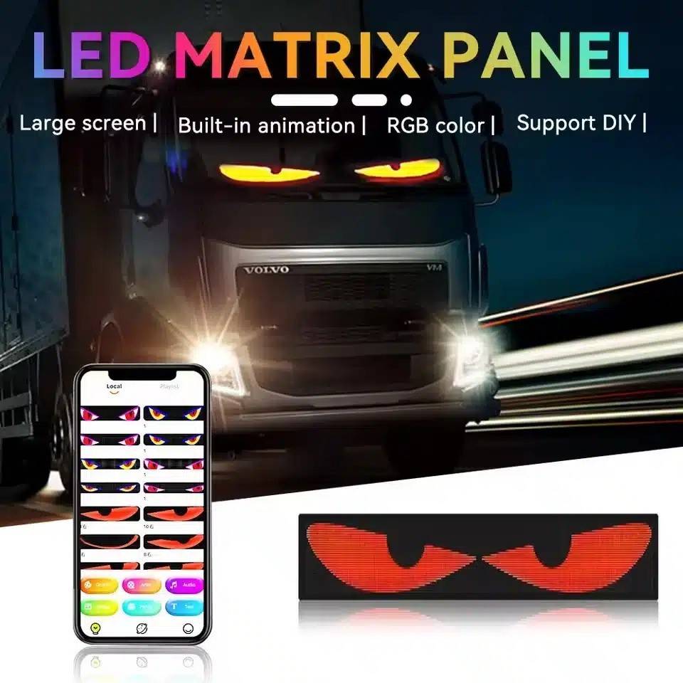 Ochi Display LED Animat Auto, Control prin Aplicație LOY SPACE (iOS & Android), Lipire pe Geam, Ochi, Text și Poze Personalizate și Altele